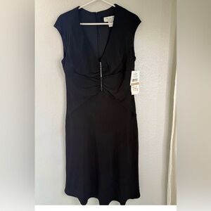 J.R Nite by CALlENDO 
 Elegant  Black V-Neck Sheath Midi Dress